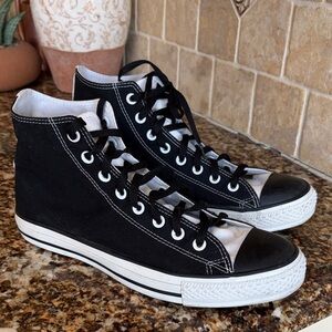 Custom Black and White High-Top Sneakers with BLACK TOE PAD